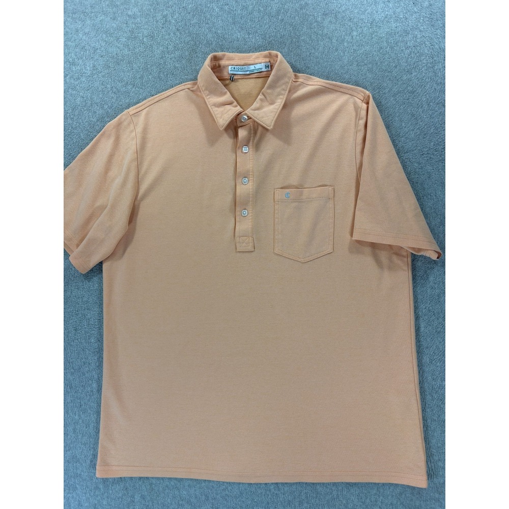 Criquet Players Short Sleeve Pocket Polo Shirt Mens Large Peach Orange Cotton